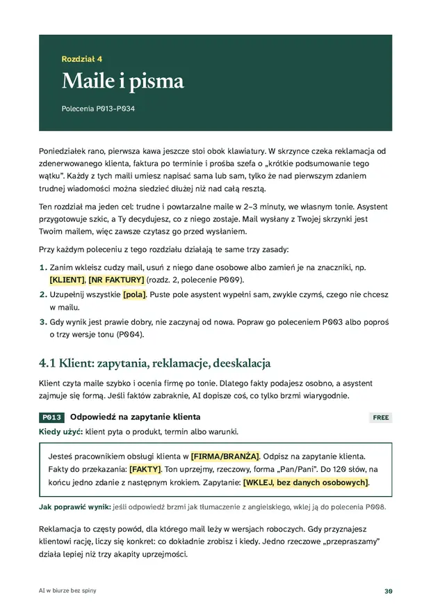 Strona ebooka: Otwarcie rozdziału 4: Maile i pisma